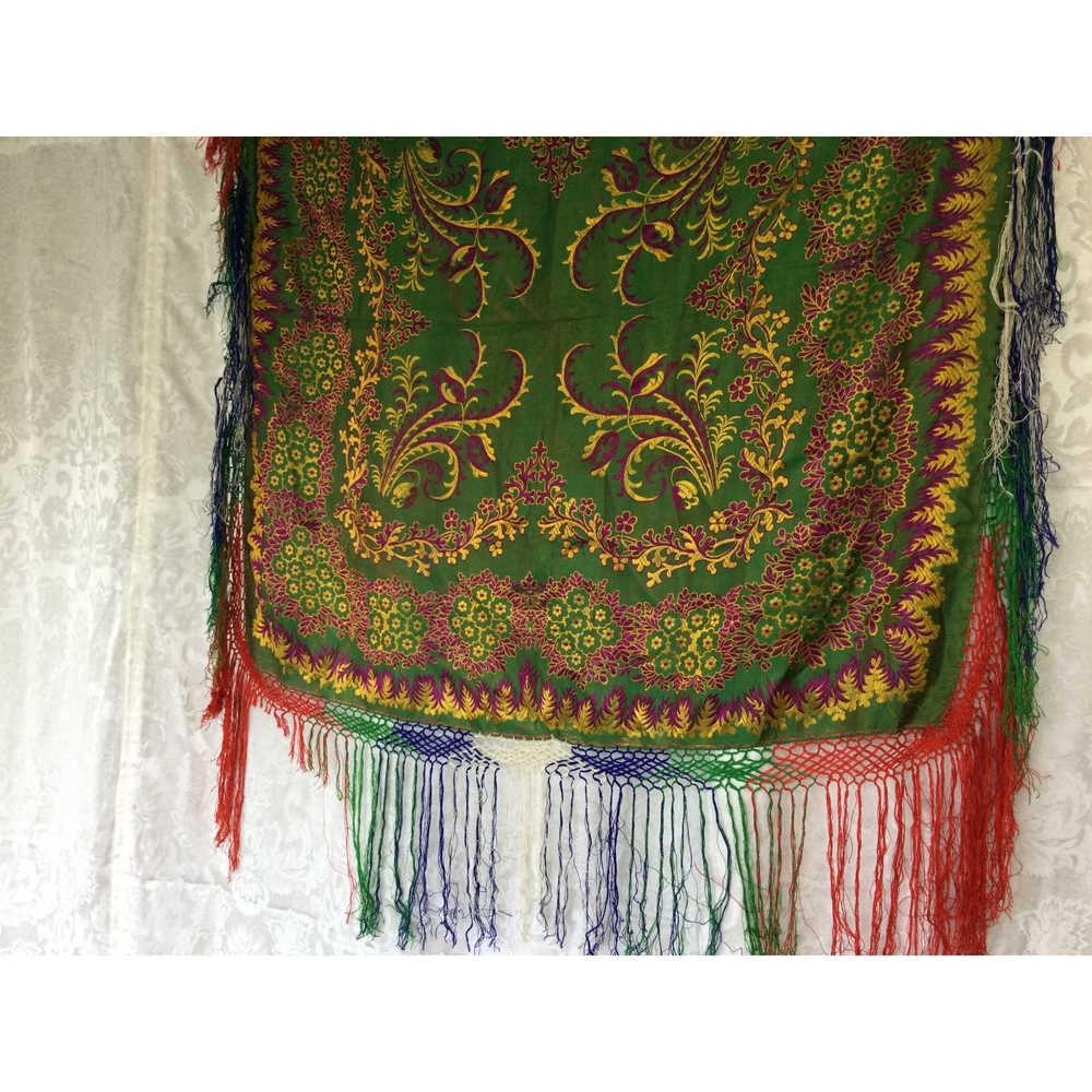 Turkish Green Vintage Women Silk Scarf Traditional 35in (90cm) Handmade Woven - Picture 9 of 9